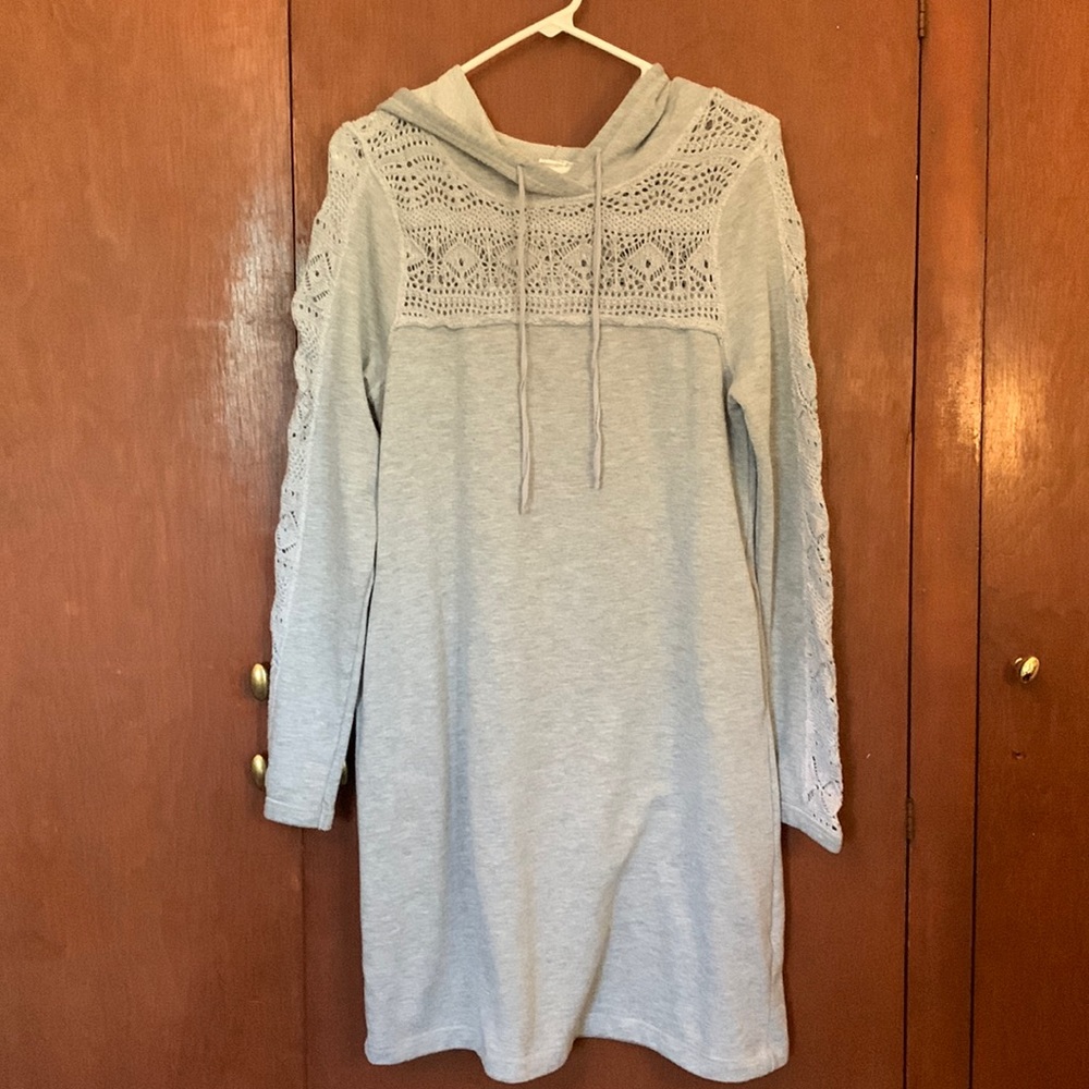 Grey hooded, long sleeve dress